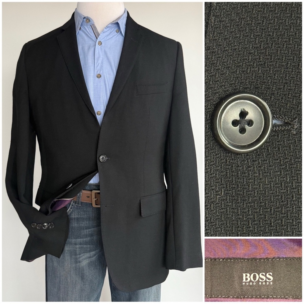 Hugo Boss Blazer Suit Jacket 40R Black Wool Birdseye The Clash Designer Coat